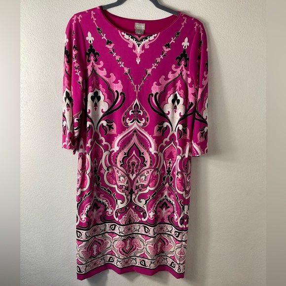 Chico's Dresses & Skirts - Chico’s B&W Pink Printed Shift Dress Sz 0 (S)